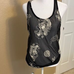 Comme Ci Comme Maie Power Black Sheer Tank Top with White Dragon Print large